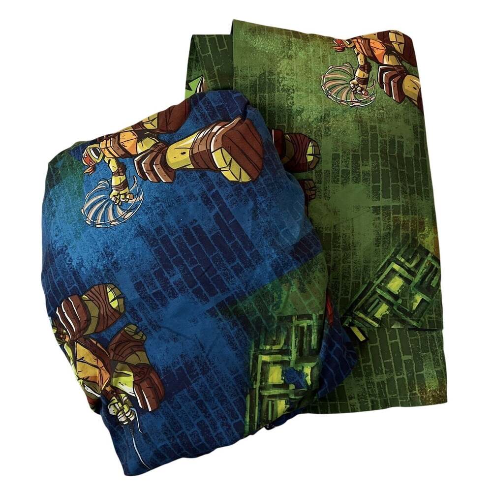 Nickelodeon Teenage Mutant Ninja Turtle Twin Size Bed Sheet 2 Pc Set Flat Fitted